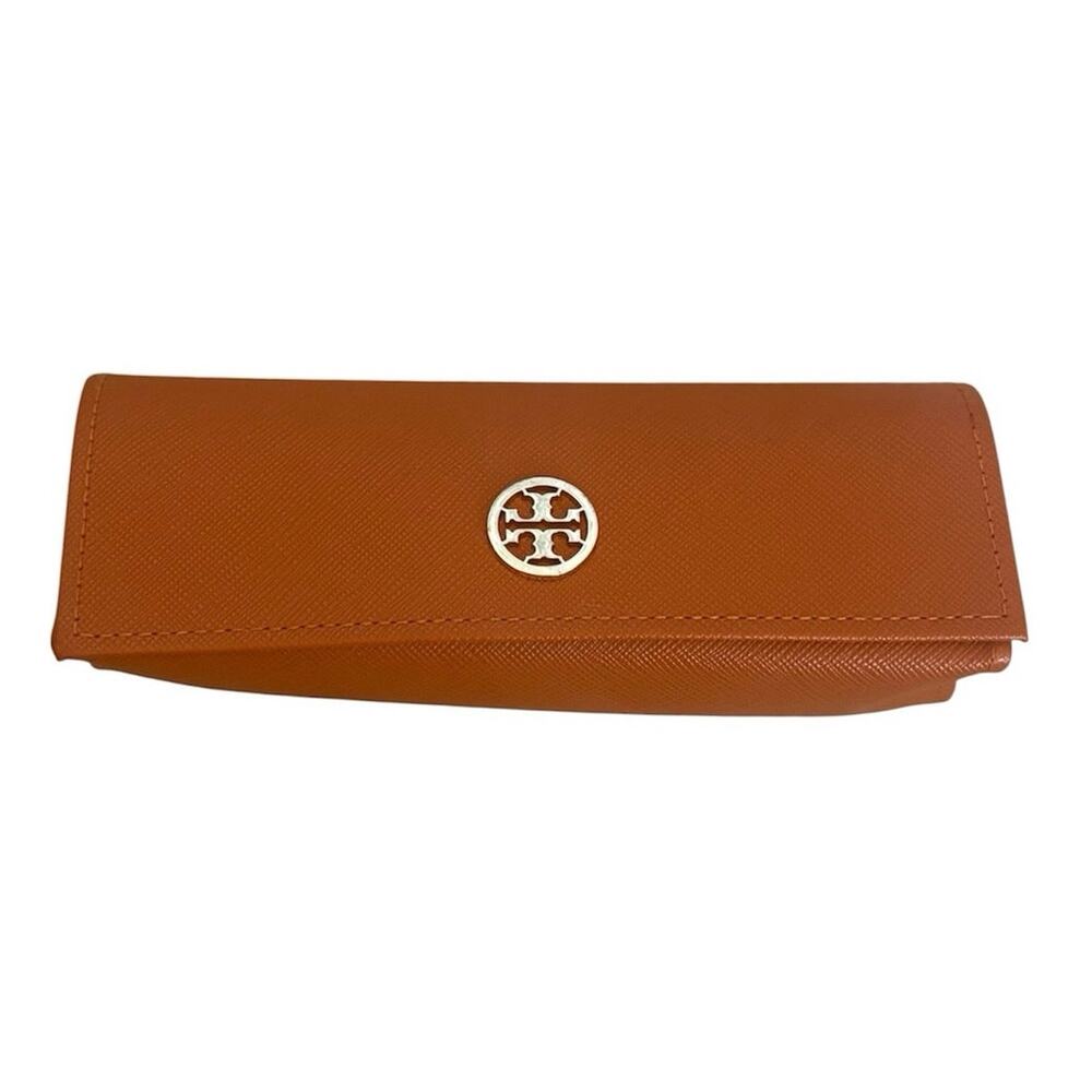 Tory Burch Brown Leather Logo Glasses Sunglasses Case Snap Closure Luxury